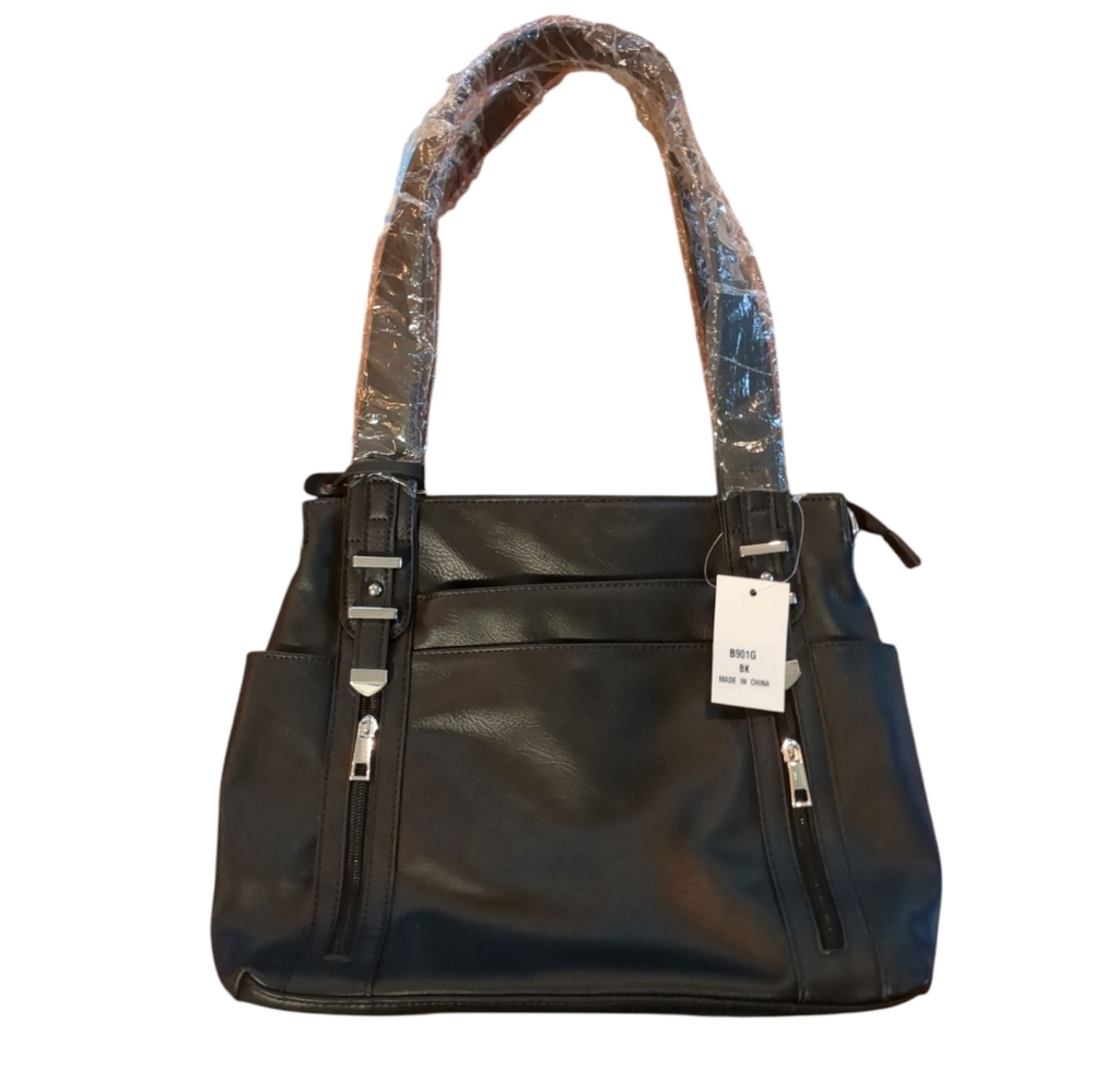 NEW NIP Black Pleather Shoulder Bag